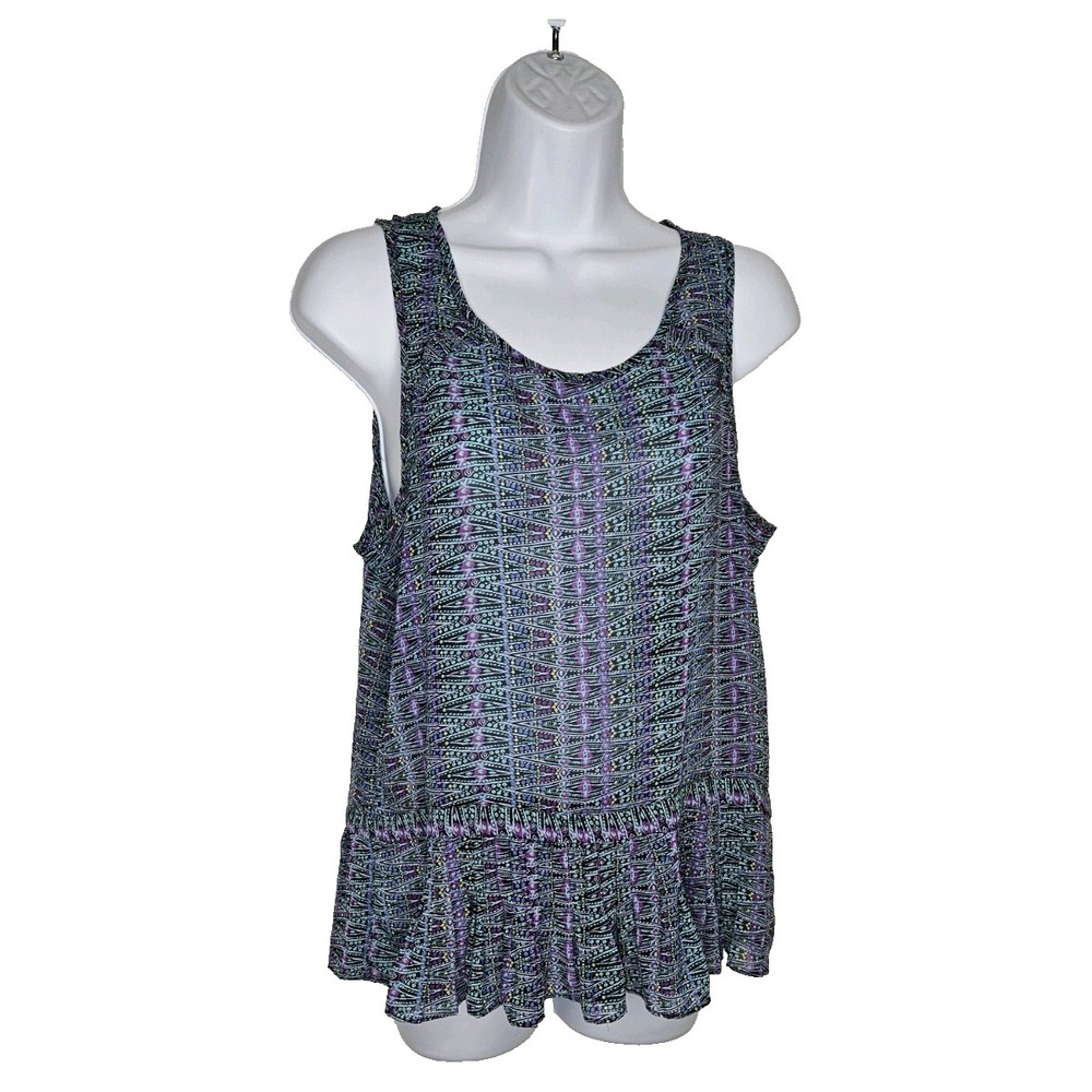 American Eagle Women's Tank Top‎ M Sleeveless Peplum Black Purple Boho